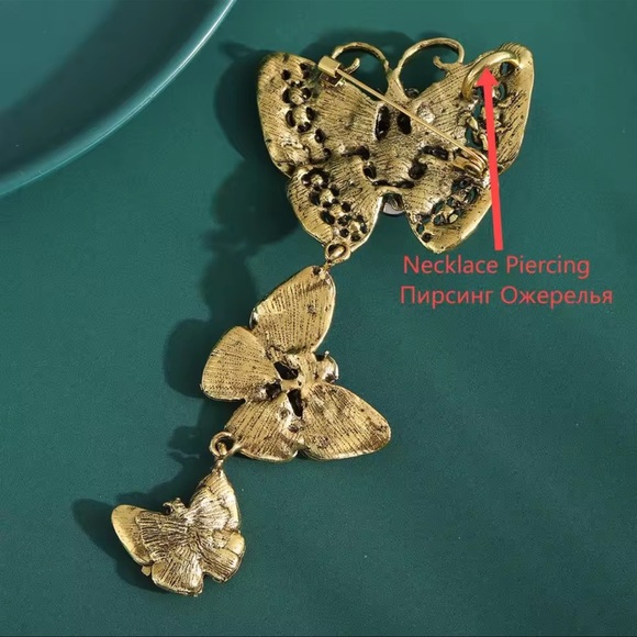 Sapphire Butterfly Cascade Diamond Crystal Brooch - Picture 4 of 4